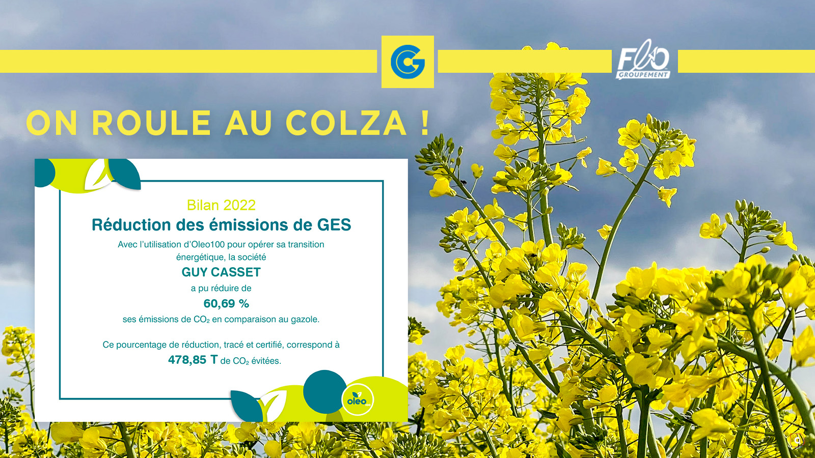 Nos émissions de CO2 réduites de 60% grâce à OLEO100